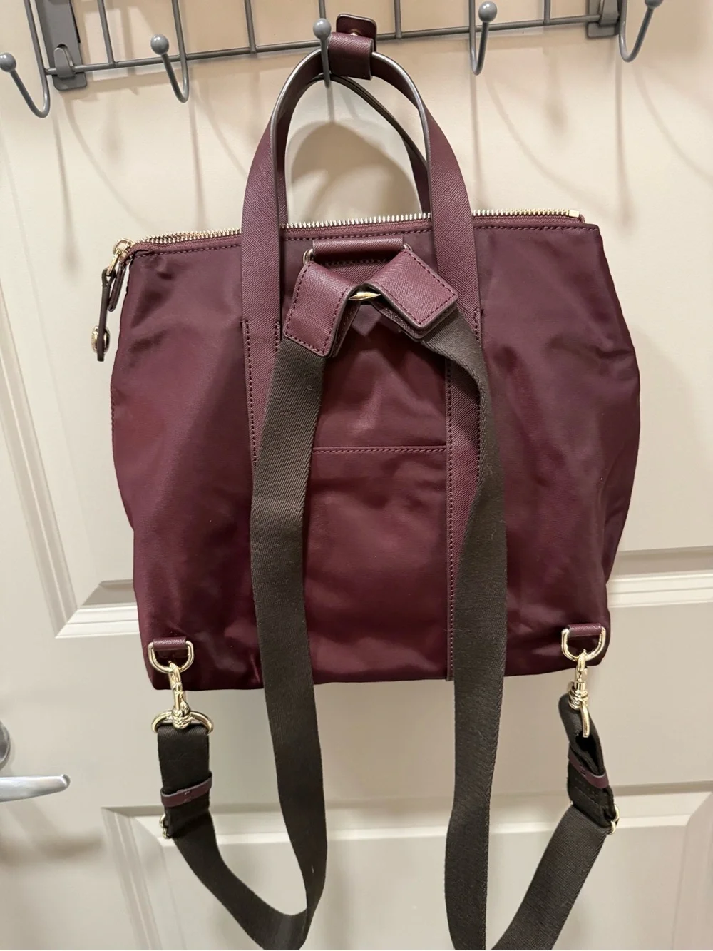 Henri Bendel Burgundy Nylon Tote with Brown straps